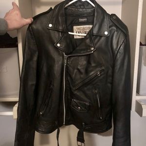 Black leather motorcycle jacket